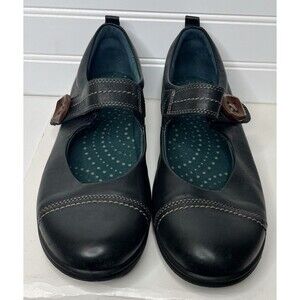 ECCO Black Leather Mary Janes Work Dress Shoes Women’s Size 41 Strap Button 10.5